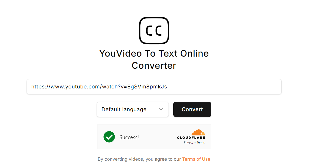 youtubetotext.org URL input